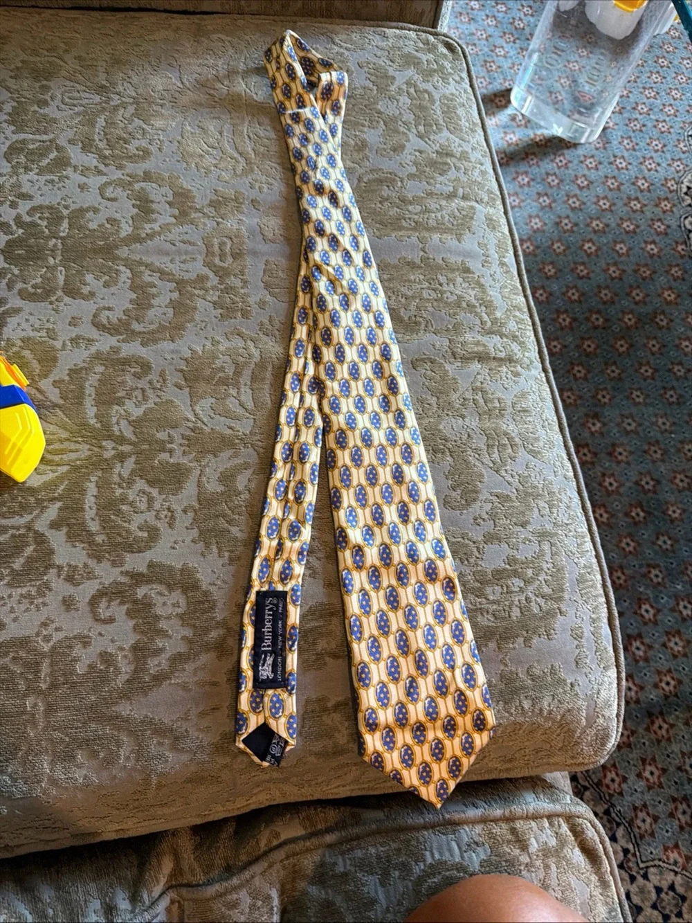 Burberry Yellow and Blue Geometric Silk Tie